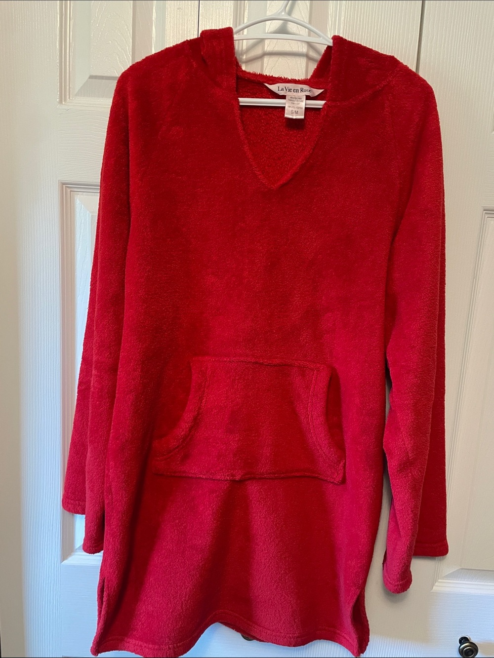 La Vie En Rose Red Plush V-Neck Hooded Sweater Tunic